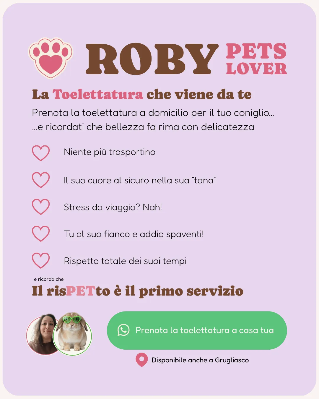 Toelettatura coniglio a domicilio grugliasco